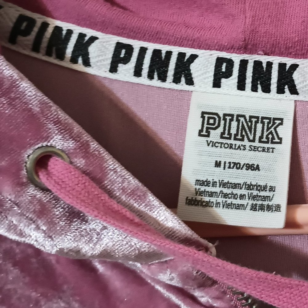 EUC ~Victoria Secret's PINK Velour Full-Zip Crop Hoodie w/ Embroidered Dog Logo - Picture 2 of 4